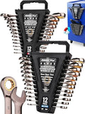 Premium 24-Piece Ratchet Wrenches Set with Magnetic Organizer, SAE 1/4"-7/8" & Metric 8mm-19mm, Cr-V Steel Ratcheting Wrench Set, Ratchet Combination Wrench Set for Automotive, Machine Repair - style: 24-Piece Ratchet (SAE & Metric)