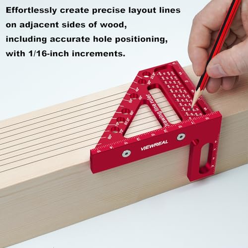 Premium Carpenter Square Hole Scribing Ruler Woodworking Square 22.5-90 Degree Measuring Ruler with Angle Pin,Versatile Multi Angle Square for Woodworking, Engineering, and Construction | Preset 22.5°, 30°, 45°, 60°, 67.5° and 75° guides, 1/4 in pin holes