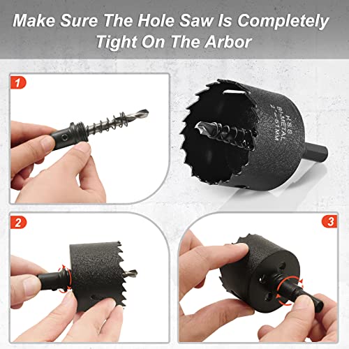 2 Inch Hole Saw with 3/8" Triangle Shank Quick Change Arbor, JTemgle Bi-Metal Hole Saw Heavy Duty Hole Cutting Tool for Cornhole Boards, Recessed Lights, Wood, Plastic, Drywall & Soft Metal - size: 2 in