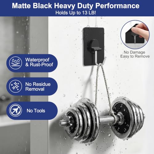 Adhesive Wall Hooks No Drill Black Heavy Duty, 13LB Sticky 12 Pack - color: Black, size: Medium 12 Pcs