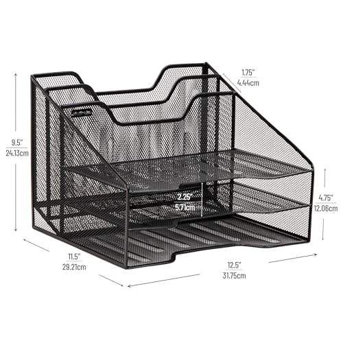 Mind Reader File Organizer, Set of 2, Desk Organizer, Storage, Paper Tray, Office, Metal Mesh, 12.5"L x 11.5"W x 9.5"H, Black