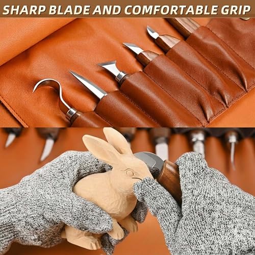 Wood Carving Kit, 25Pcs Complete Whittling Kit - 9 Walnut Handles Wood Carving Knife, 5 Detail Knifes, 3 Chisels, Professional Woodworking Tool Set for Beginners DIY Crafts & Gifts