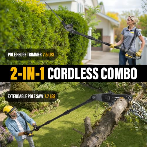 2-in-1 Pole Saw & Hedge Trimmer Compatible with Dewalt 20V MAX (Tool Only) - color: Gray