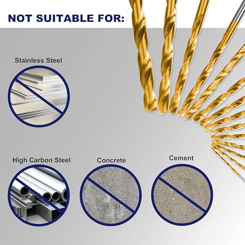 276pc Titanium Twist Drill Bit Set with S2 Bits 135° Tip High Speed Steel, Size from 1/16" up to 1/2", Ideal in Wood Cast Iron Aluminum Alloy Plastic Fiberglass, Clear Lid Case - size: 276 Piece Twist Drill Bits Set 135°