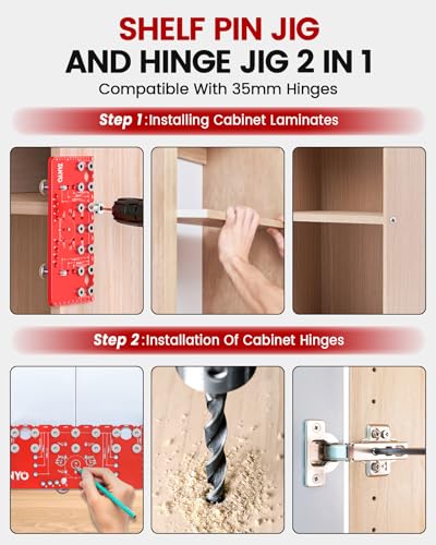 TANYO Shelf Pin Jig and Hinge Jig 2 In 1, 1/4 Inch Adjustable, 7 Hole - color: Red, size: 7 Hole