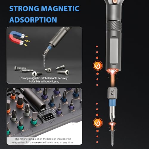 Asnish 42 in1 Magnetic Ratcheting Screwdriver Set with Multi Bit Tool Kit - color: Black-gray, size: 42 In 1