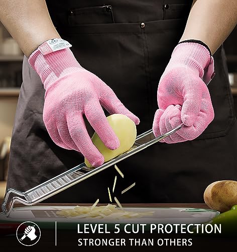 JDL Large Pink Cut Resistant Gloves with Touch Screen, Food Grade, ANSI A5, 3D Stretch Fit, Firm Grip, Suitable for Oyster Shucking, Meat Slicing, Kitchen Protection - color: Pink, size: Large