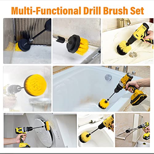 5 Pack Drill Brush Attachment Set, 1/4in Power Scrubber Cleaning Brushes for Tubs, Bathroom, Tile, Grout, Carpet, Car Wheels, Kitchen etc Surface Clean