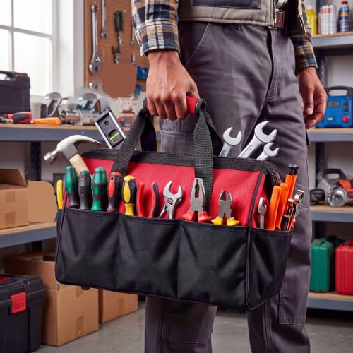 Sanwuta 3 Pack 18 Inch Tool Bags, Side Pockets, Blue, Red, Yellow - color: Blue, Red, Yellow, size: 18 Inch, style: Side Pockets