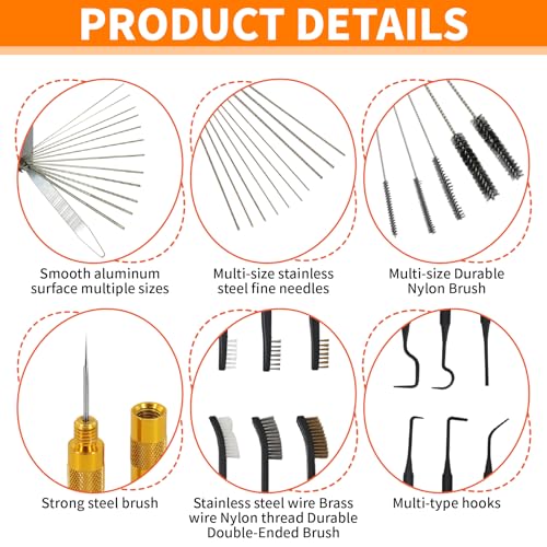 Carburetor Cleaning Kit-Includes 3 Double Head Brush 23 Needles 5 Nylon Brushes 1 Scraper 4 Cleaning Hooks Carburetor Cleaner Set for Motorcycle ATV Chainsaw Welder Spray Gun