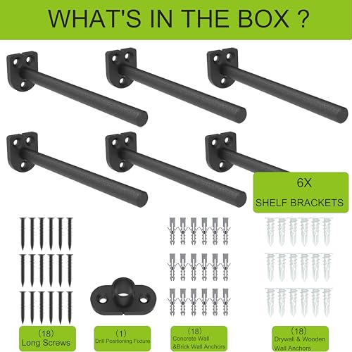 10 Inch Heavy Duty Floating Shelf Brackets 6 Pack, 1/4" Thick Solid Steel Hidden Blind Support, Fits Wood Studs, Holds 200 lbs, Invisible Hardware DIY Kit for Custom Shelving, Black - size: 10 Inch, style: Black 6 Pack