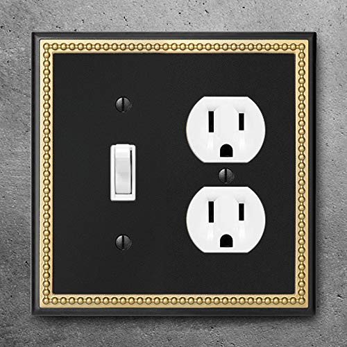 Pearled Frame Decorative Wall Plate Switch Plate Outlet Cover (Toggle/Duplex, Black & Dark Golden) - style: Toggle/Duplex