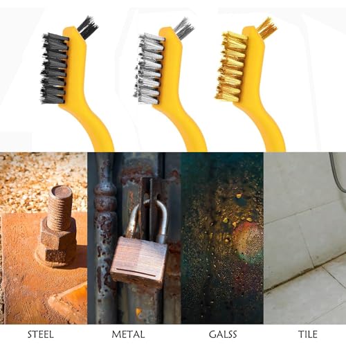 Wire Brushes 3Pcs, Nylon/Brass/Stainless Steel Bristles with 7in Handle - color: 3 PCS YELLOW