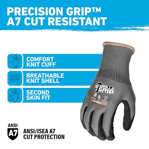 Gorilla Grip A7 Cut Resistant Work Gloves, Nitrile Coated - Small (27235-212B) - color: Grey A7, size: Small