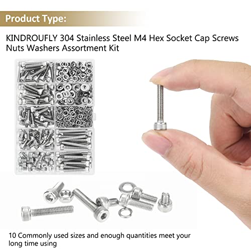 352 Pieces M4 x 6/8 /12/16 /20/25 /30mm Hex Socket Head Cap Screws Nuts Washers Assortment Kit, 304 Stainless Steel, Fully Machine Thread - size: M4, style: Socket Head
