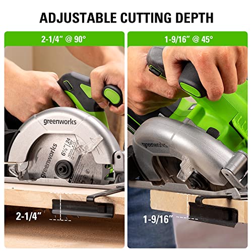 Greenworks 24V Brushless 6-1/2" Circular Saw, 4,800 RPM, Adjustable Cutting Depth 45°/90°, Tool Only - size: 6-1/2", style: Tool Only