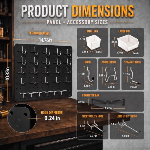 Steel Pegboard Tool Wall Organizer, 6Pack 14.76 x 10.82 in, 6 Bins, Black - color: Black, size: 14.76"x10.82"- 6 Pcs