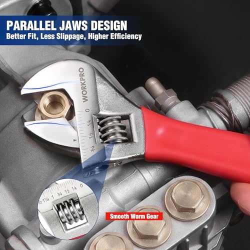 WORKPRO 4-Piece Red Wide Jaw Adjustable Wrench Set, 6"-12", Chrome Plated - color: Red
