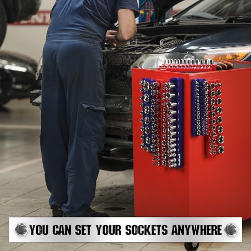 SEDY 12-Piece 1/4" 3/8" 1/2"-Drive SAE & Metric Magnetic Socket Organizer Set (Holds 143 Sockets) -Detachable Tool Tray with 5mm Magnetic Base for Garage/Home(Sockets Not Included) - style: 12-Piece Modular Trays (Holds 143)