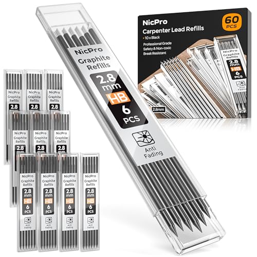 Nicpro Carpenter Pencil Lead Refills 2.8mm, 60 Pieces Black - color: Black, size: 60 Piece