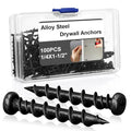 Blulu 100 Pcs Drywall Anchors 1/4 x 1-1/2 Inch Alloy Steel Light Wall Anchors Heavy Duty Self Drilling Screws for Drywall, Wood and Other Masonry Materials(Black) - color: Black
