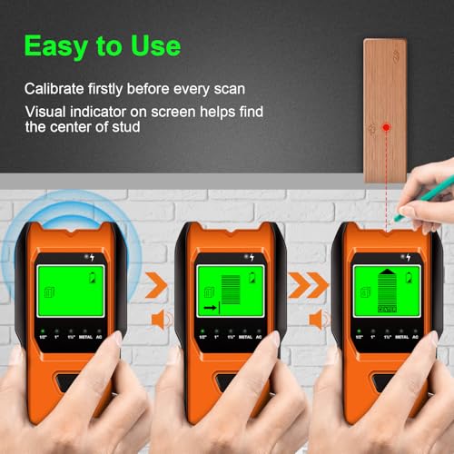 Stud Finder Wall Scanner, 5 in 1 Multifunction Stud Locator with Smart Sensor, HD LCD Display and Audio Alarm for The Center & Edge of Metal, Studs, AC Wire, and Pipe Detection (Tropical Orange) - color: Tropical Orange