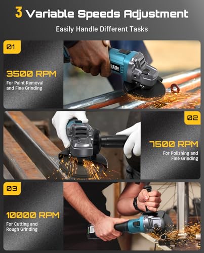SEESII Cordless Angle Grinder 4-1/2 Inch, 10000RPM Brushless Motor