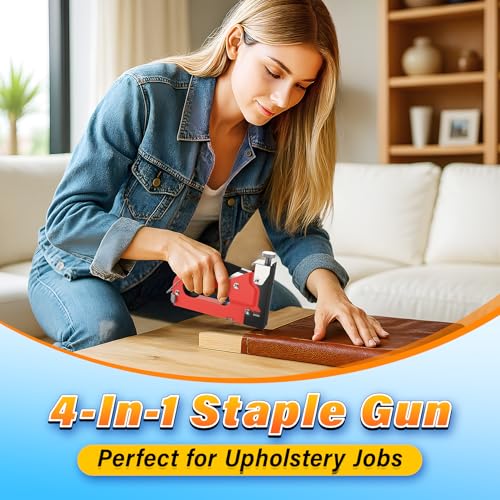 DIYSELF 4-in-1 Stapler Heavy Duty, Staple Gun with 4000 Staples and Remover - color: Red