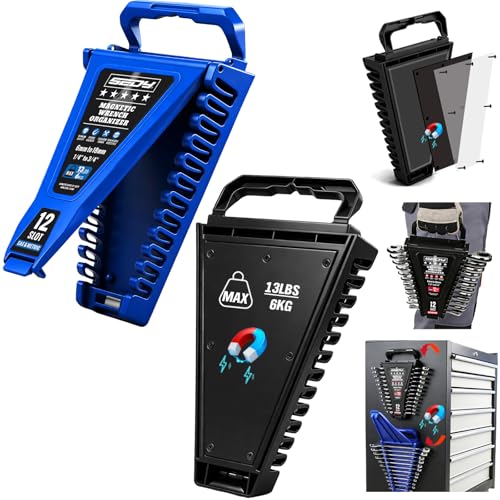 2-Piece Magnetic Wrench Organizer, 24-Slot Wrenches Holder Set with Lock Cover Metric 6–18mm & SAE 1/4-3/4", Wrench Rack Tool Trays with Carrying Handle for Wall Mount Toolbox Drawer Storage - style: 24-Slot Locking Cover / 2-Pack