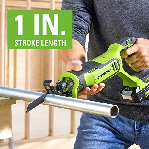 Greenworks 24V Brushless 1" Cordless Reciprocating Saw (3,000 SPM), Light Weight Compact Handsaw, Variable Speed Trigger, Tool Only - size: Brushless 1" Compact Recip Saw, style: Tool Only
