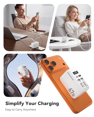 SUPERONE 67W Retractable Charger Fast Charging & Dual Nylon Braided Cables