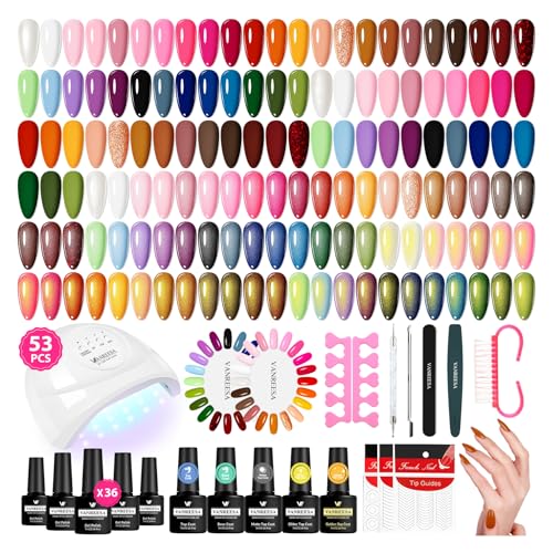 VANREESA Gel Nail Polish Kit with U V Light 53 Pcs Gel Polish Nail Set 36 Popular Colors Nail Polish Set with Base and 4 Effects Top Coat with Manicure Tools Complete Nail Kit Gifts for Women Girls - color: Fall Reverie