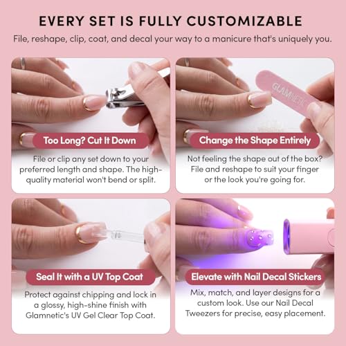 Glamnetic Press On Nails - Short Oval, Glazed Fake Nails 30 Pc Full Kit - color: 2M - Lush Coral