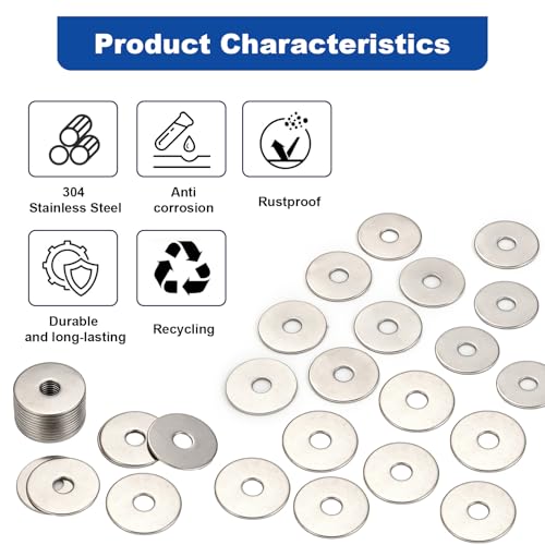 ZQZ 1/4 x 1 Stainless Steel Flat Washers, 116PCS Fender Washer 1" OD - size: S-1/4" x 1"-116 Pieces