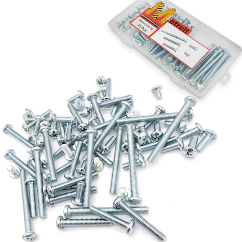 75 Pcs 5 Sizes #10-32 Machine Screws Knob Screws Cabinet Screw Electricians Bolts, Carbon Steel Zinc-Plated Phillips Pan Head Machine Screw Assortment Kit - size: #10-32-5Size-75P