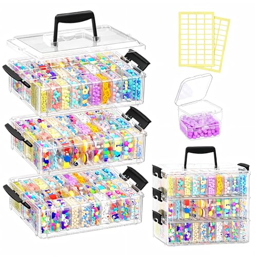 3-Tier Large Capacity Stackable Bead Organizer Box 90 Pcs, Portable Plastic Craft Storage Containers for Jewelry Making, Bracelets, DIY, Nail Art Charms - size: 3-Tier 90 Compartments