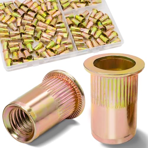 #10-24 Rivet Nut,125Pcs Zinc Plated Threaded Rivnuts Inserts - color: Yellow, size: SAE #10-24 - 125 Pcs