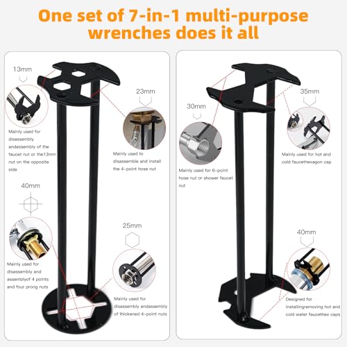 Multifunctional Sink Wrench Faucet Tool 2Pcs - 2026 New 7 in 1 Basin Wrench Faucet Wrench with Four-jaw Hex, Installation Removal Faucet Tool for Tight Spaces Under Sink Bathrooms, Toilets, Kitchens