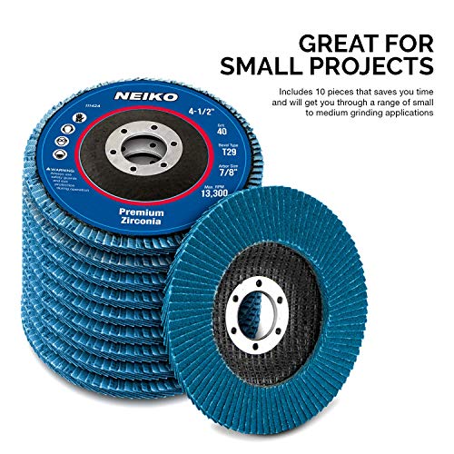 Neiko 11142A Premium Zirconia Flap Disc | 4.5" x 7/8-Inch, 40 Grit, Bevel Type 29 - 10 Pack