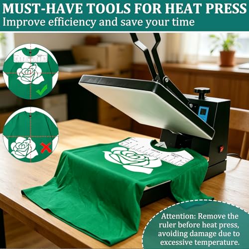 Phinus Tshirt Ruler 8P, White PVC Shirt Measurement Tool for Heat Press, V-Neck/Round T-Shirt Ruler Guide with Soft Tape and Pens for for Alignment, Front and Back Measurement