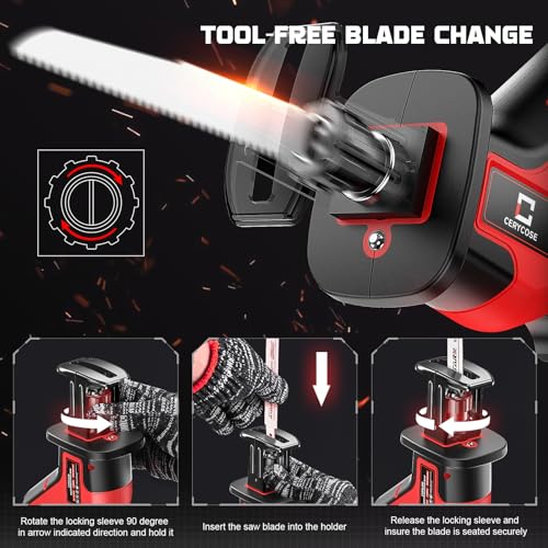 Cerycose Cordless Brushless Reciprocating Saw, Compatible with Milwaukee 18V Batteries, Tool-Free Blade Change, Includes 4 Saw Blades for Wood, Metal & PVC Cutting (Tool Only) - style: One-handed for milwaukee battery