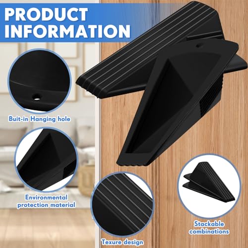 Frienda 2 Pcs Heavy Duty Rubber Door Stops Wedge Stackable,Black - color: Black