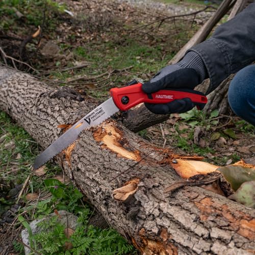 HAUTMEC 7" Folding Pruning Hand Saw for Tree, Garden & Camping | SK5 Steel Blade, Folded Pocket Size, Backpacking, 9 TPI Triple-Cut, Limb & Wood Cutting, ABS & TPR Grip, Survival Gear