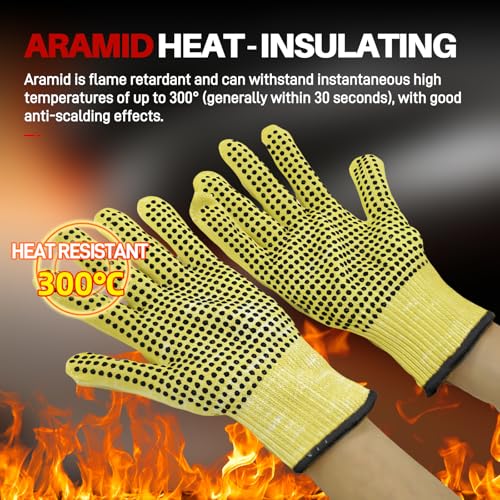 Heat Cut Resistant Gloves,Aramid Leather Oven Gloves with Fingers,Thick Knit Grill Mitts (Silicone Beads, Small) - size: 1pc-Small, style: Silicone Beads