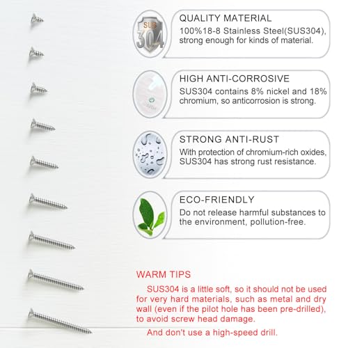 420PCS Flat Head Phillips Wood Screws Assortment Kit, 304 Stainless Steel Self-Tapping Screw with Adjustable Wood Countersink (SS304 M3) - size: SS304 M3