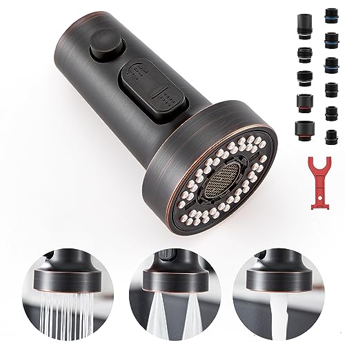TIORIY Kitchen Faucet Head Replacement with 15 Adapters, 3 Modes Kitchen Faucet Spray Head Replacement, Pull Out Kitchen Faucet Sprayer Head Nozzle, Oil Rubbed Bronze, Plastic - color: Oil Rubbed Bronze, style: Blade Spray