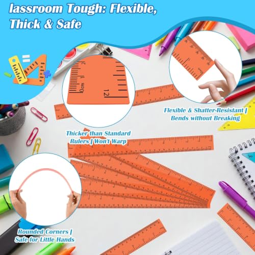 36 Pcs 12" Clear Orange Plastic Rulers, Back to School Measuring Supplies - color: Orange