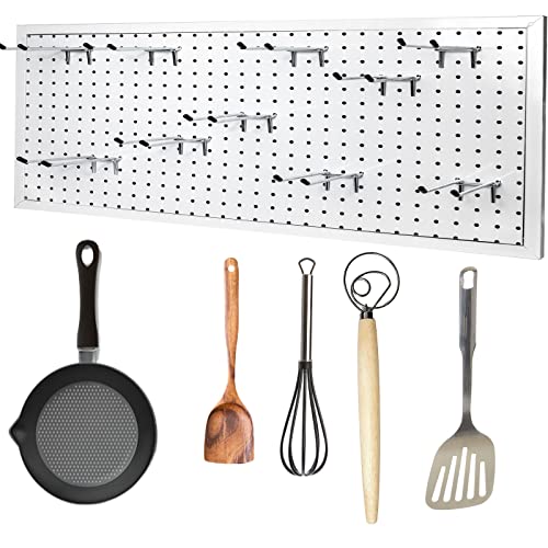 15 Pcs Double Pegboard Hooks 4 Inch, Heavy Duty Peg Board Hooks with Black Rubber Tipped, Pegboard Accessories Fit 1/4' Board Holes, Peg Tool Utility Hook Organizers for Garage