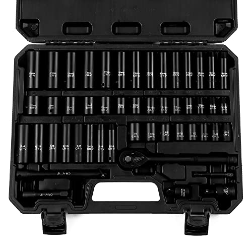 Reniteco 50-Piece 3/8" Drive Socket Set, SAE 5/16"-3/4", Metric 8-22mm - size: 3/8"-50 PCS