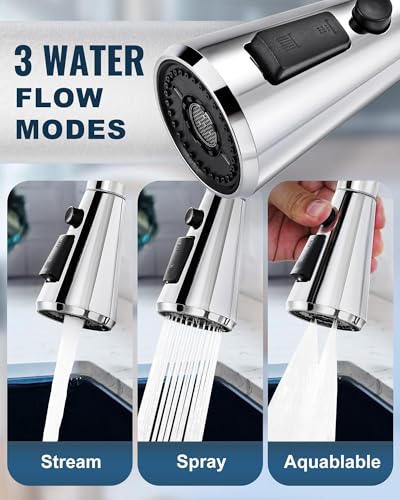 ALEASHA Pull Down Spray Head for Kitchen Faucet,3-Function Sink Spray Nozzle with 9 Adapters,Kitchen Faucet Head Replacement Compatible with American Standard Faucets,Chrome - color: Chrome